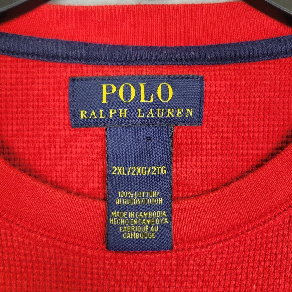 Polo Ralph Lauren Red‎ Long Sleeve Waffle Knit Pullover 2XL 100% Cotton Casual